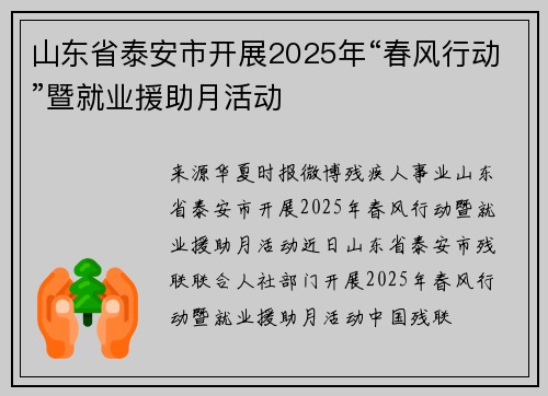 山东省泰安市开展2025年“春风行动”暨就业援助月活动