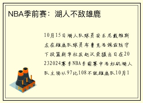 NBA季前赛：湖人不敌雄鹿
