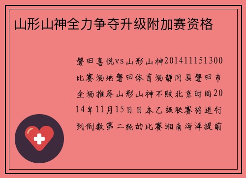山形山神全力争夺升级附加赛资格